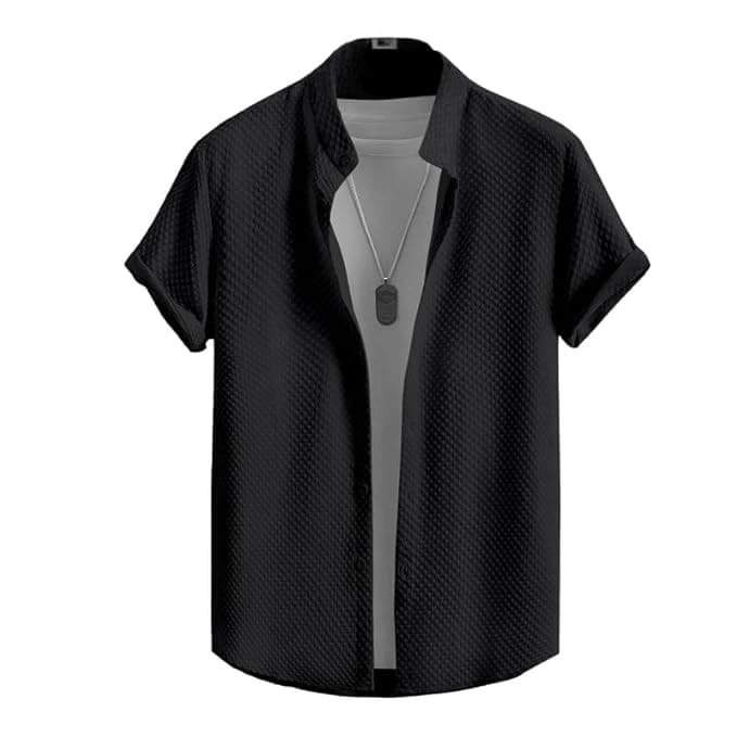 Men's Stylish Polycotton Regular Fit Chinese Collar Half Sleeve Shirt - Image 1