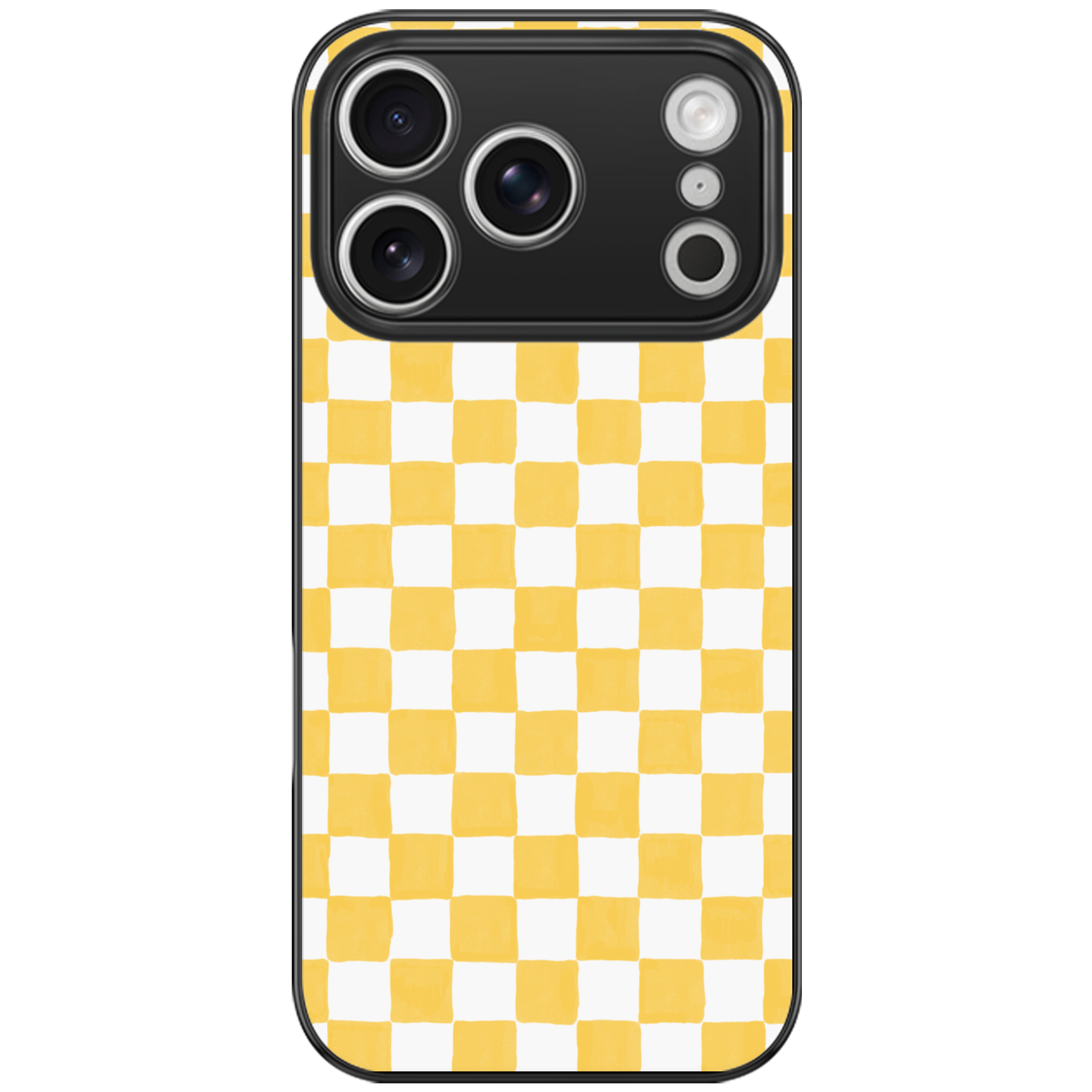 Yellow and White Checkers Glossy Phone Case | Winky Cats