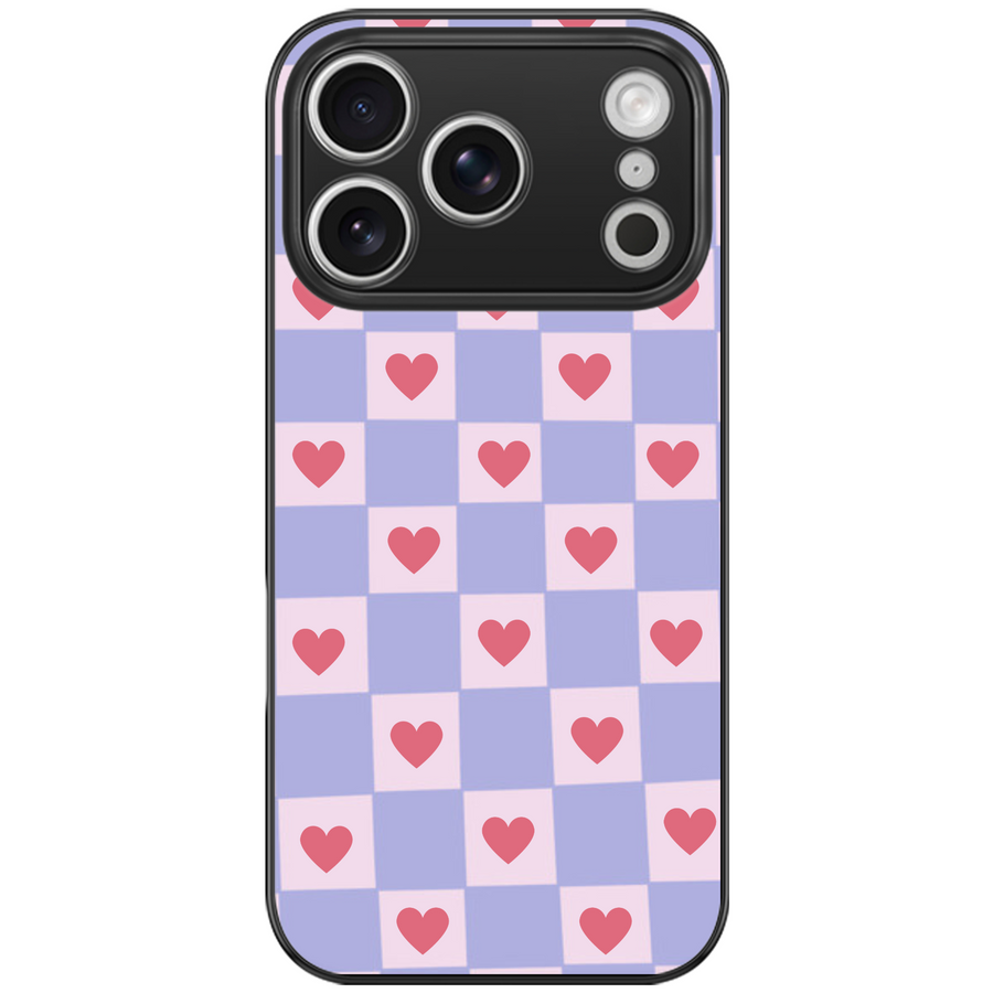 Lilac Hearts Checkered Phone Case