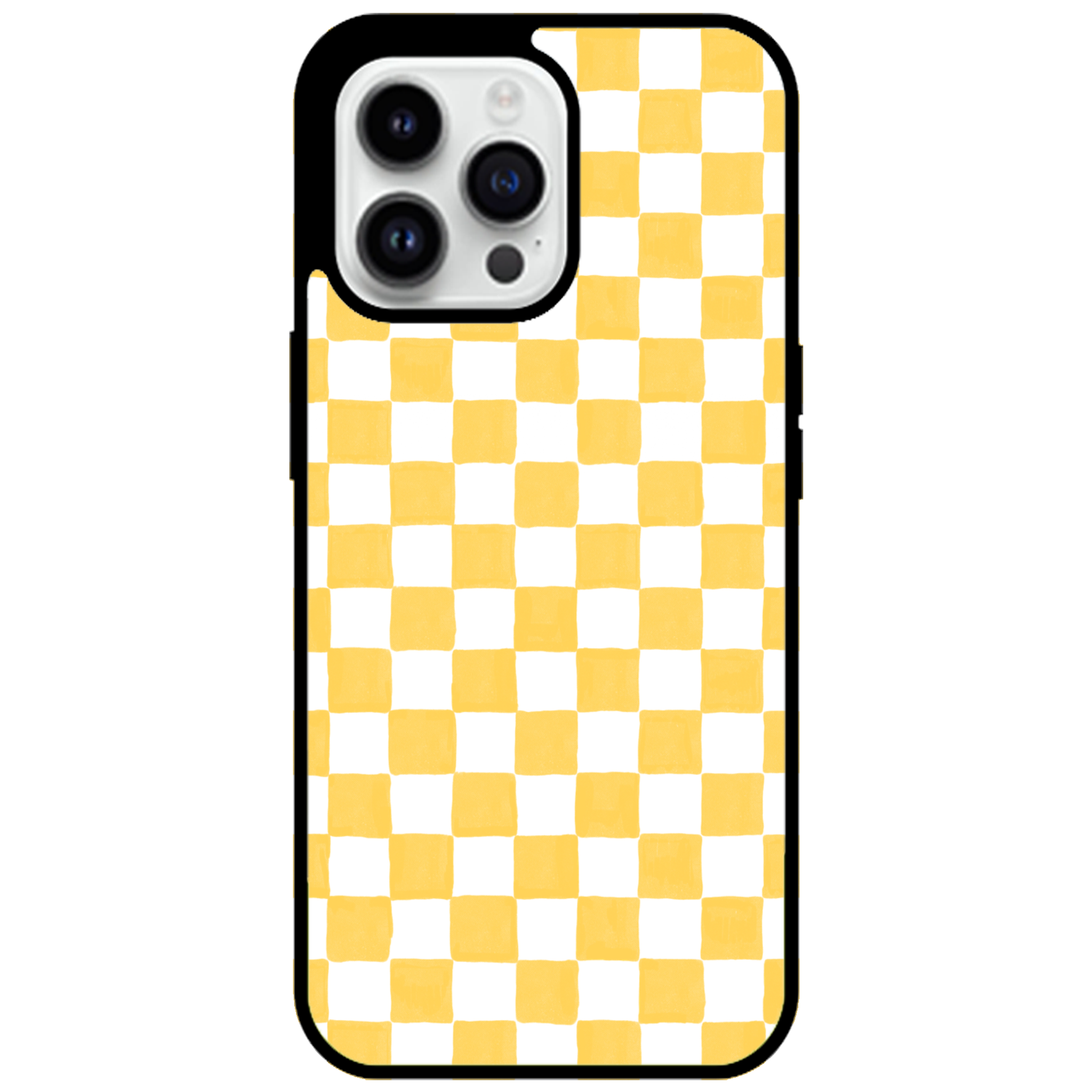 Yellow and White Checkers Glossy Phone Case | Winky Cats