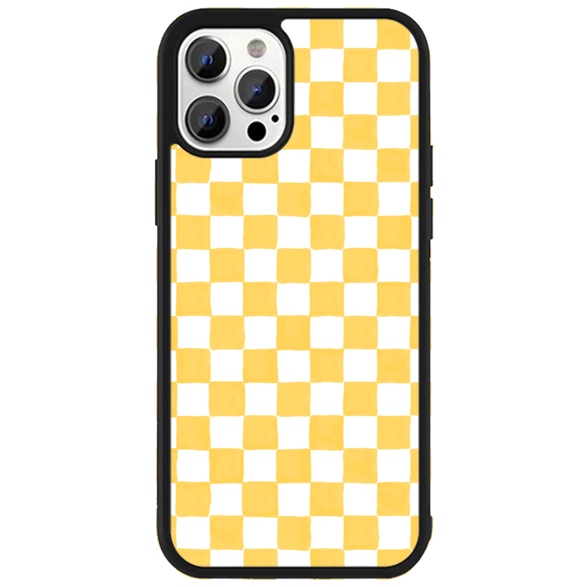 Yellow and White Checkers Glossy Phone Case | Winky Cats