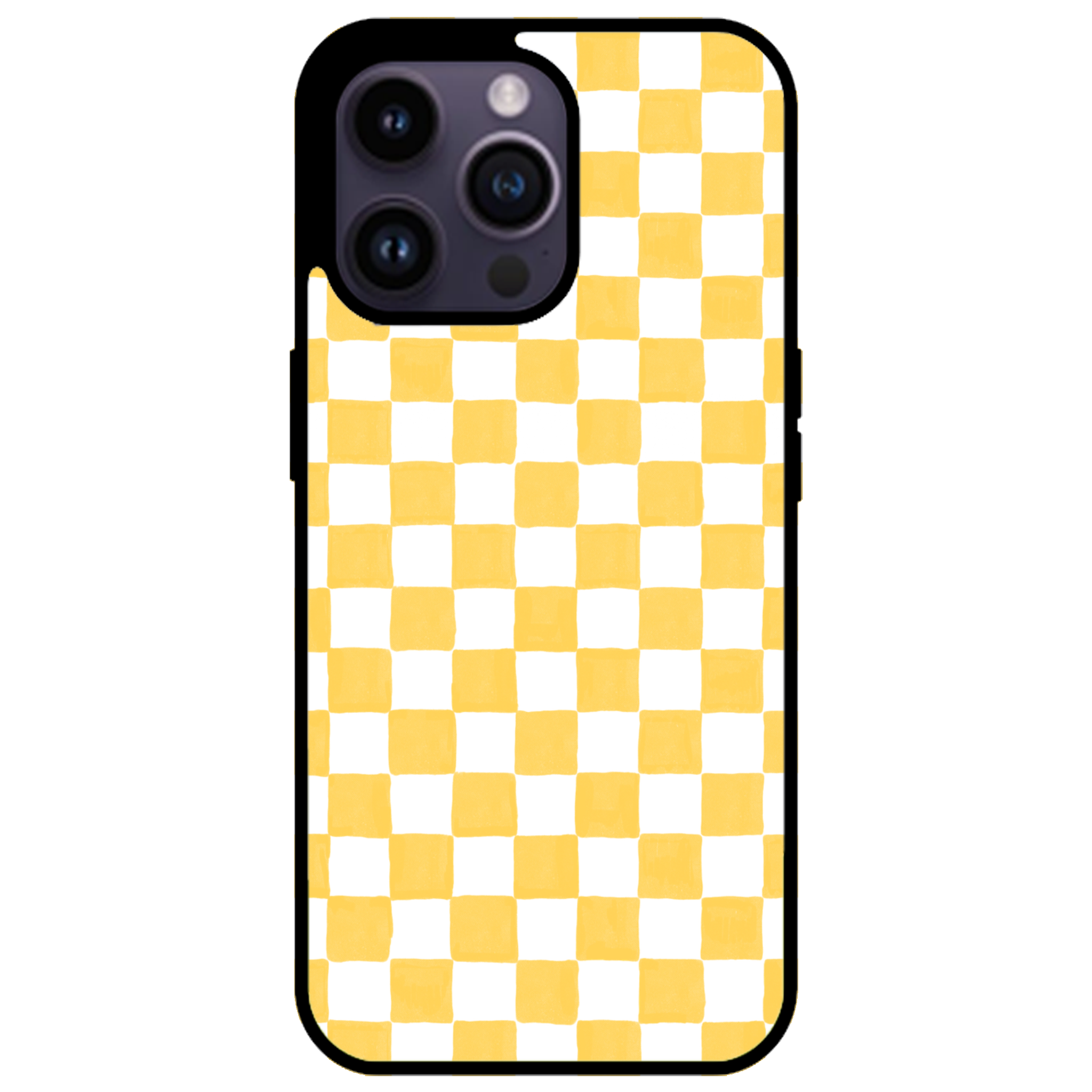 Yellow and White Checkers Glossy Phone Case | Winky Cats