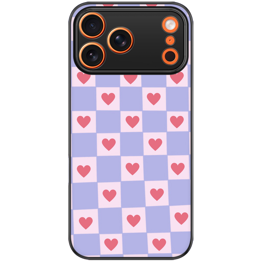 Lilac Hearts Checkered Phone Case