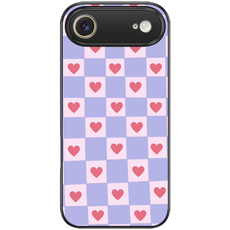 Lilac Hearts Checkered Phone Case