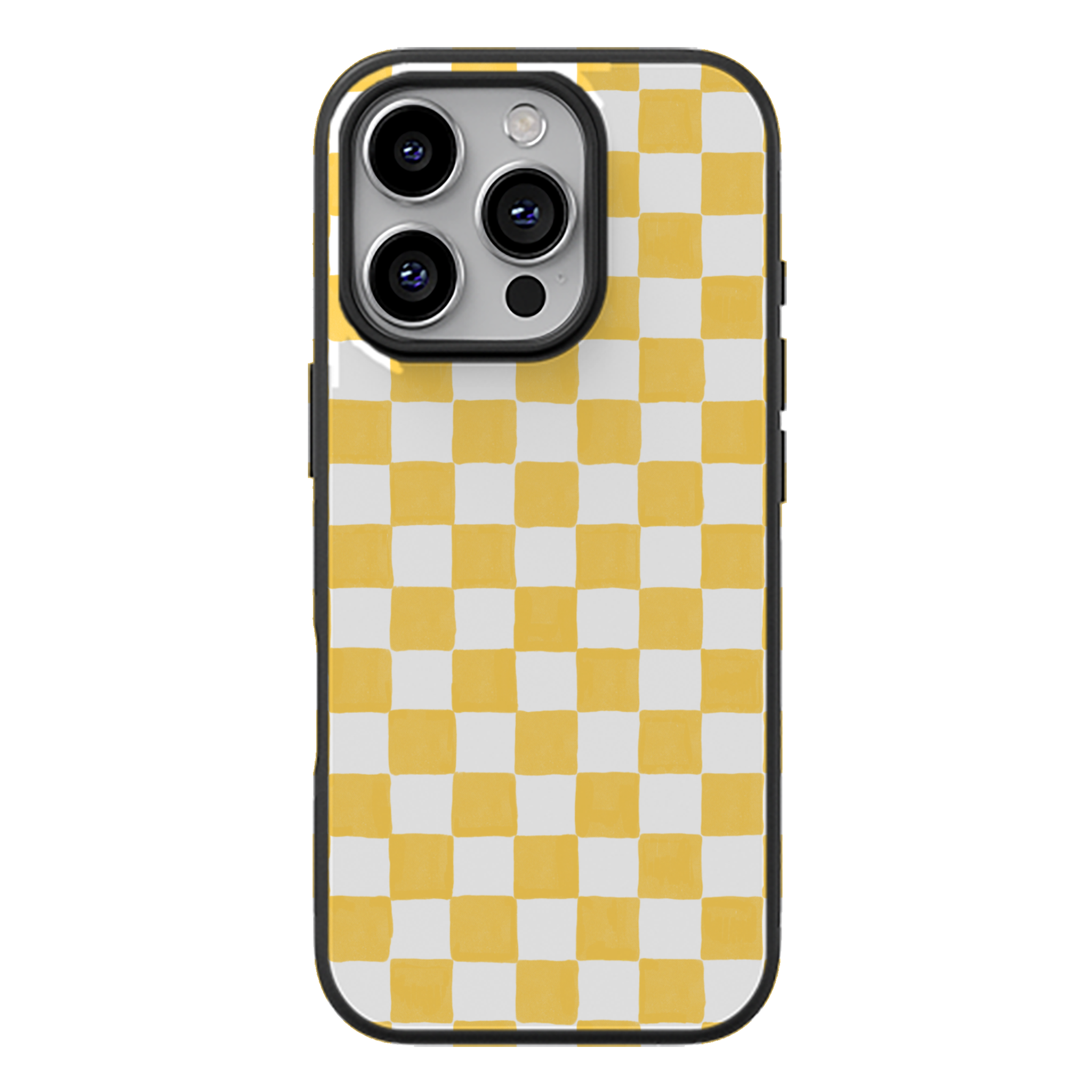 Yellow and White Checkers Glossy Phone Case | Winky Cats