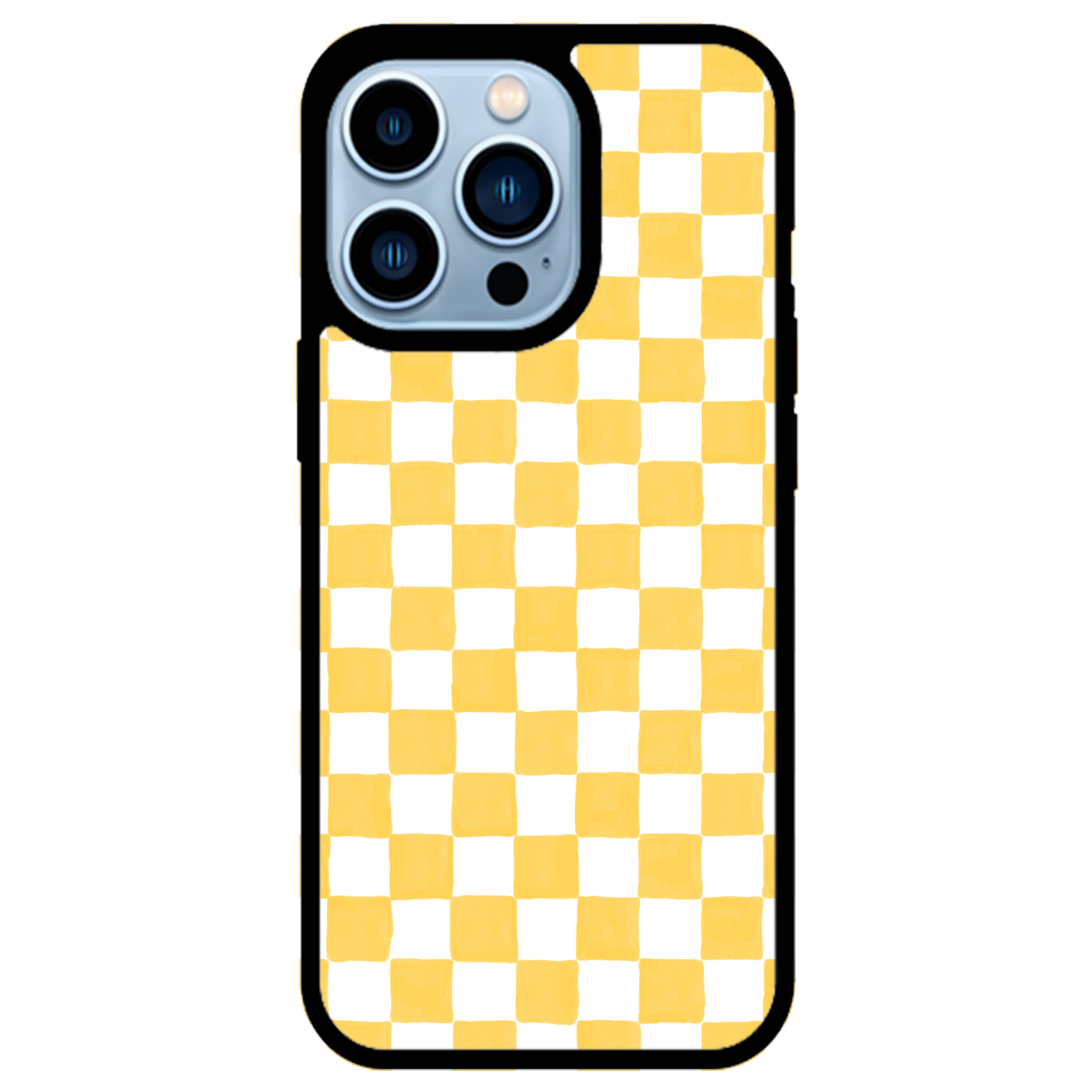Yellow and White Checkers Glossy Phone Case | Winky Cats