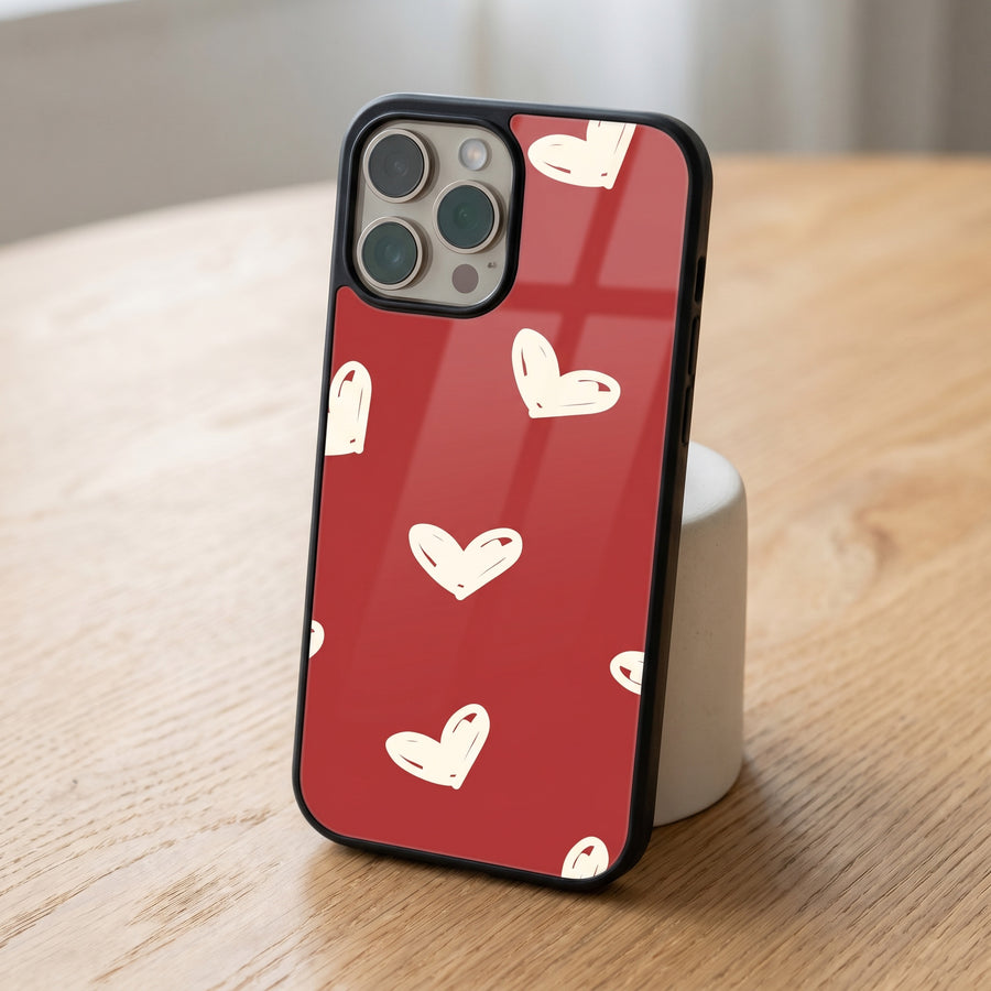 Cream Hearts Glossy Phone Case
