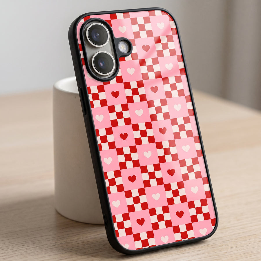 Cherry Hearts Gingham Phone Case
